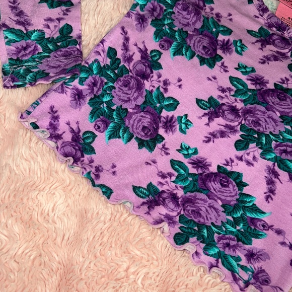 Betsey Johnson Skirt Top Set Denim Velvet Ruffle Lavender Girls 3T Roses Vintage - Picture 6 of 8